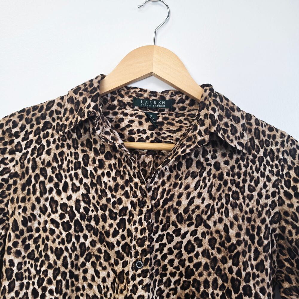 Lauren Ralph Lauren Leopard Print Button Up Shirt Sz Small Animal Print LRL - Picture 3 of 8